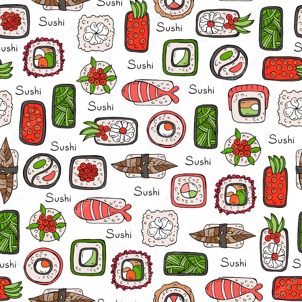 Pattern On The Theme Of Japanese Food - Sushi , HD Wallpaper & Backgrounds