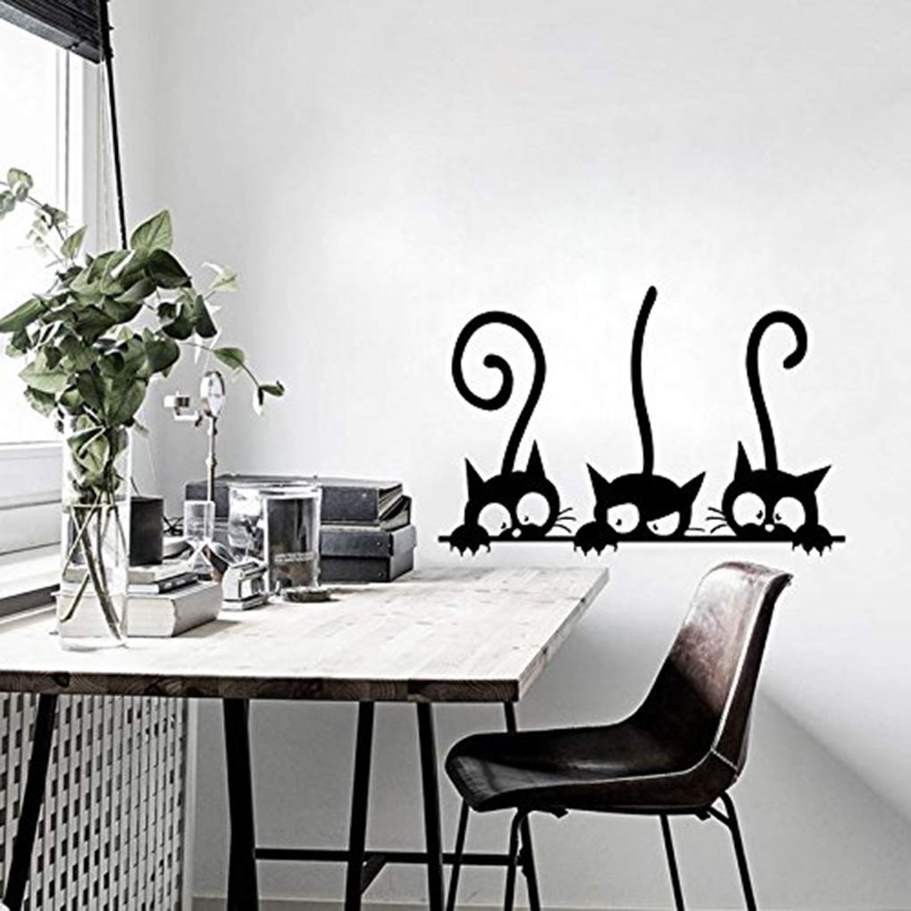 Boger Adhesive Cute Cartoon Cat Wall Stickers Bedroom - Diy Woonkamer , HD Wallpaper & Backgrounds