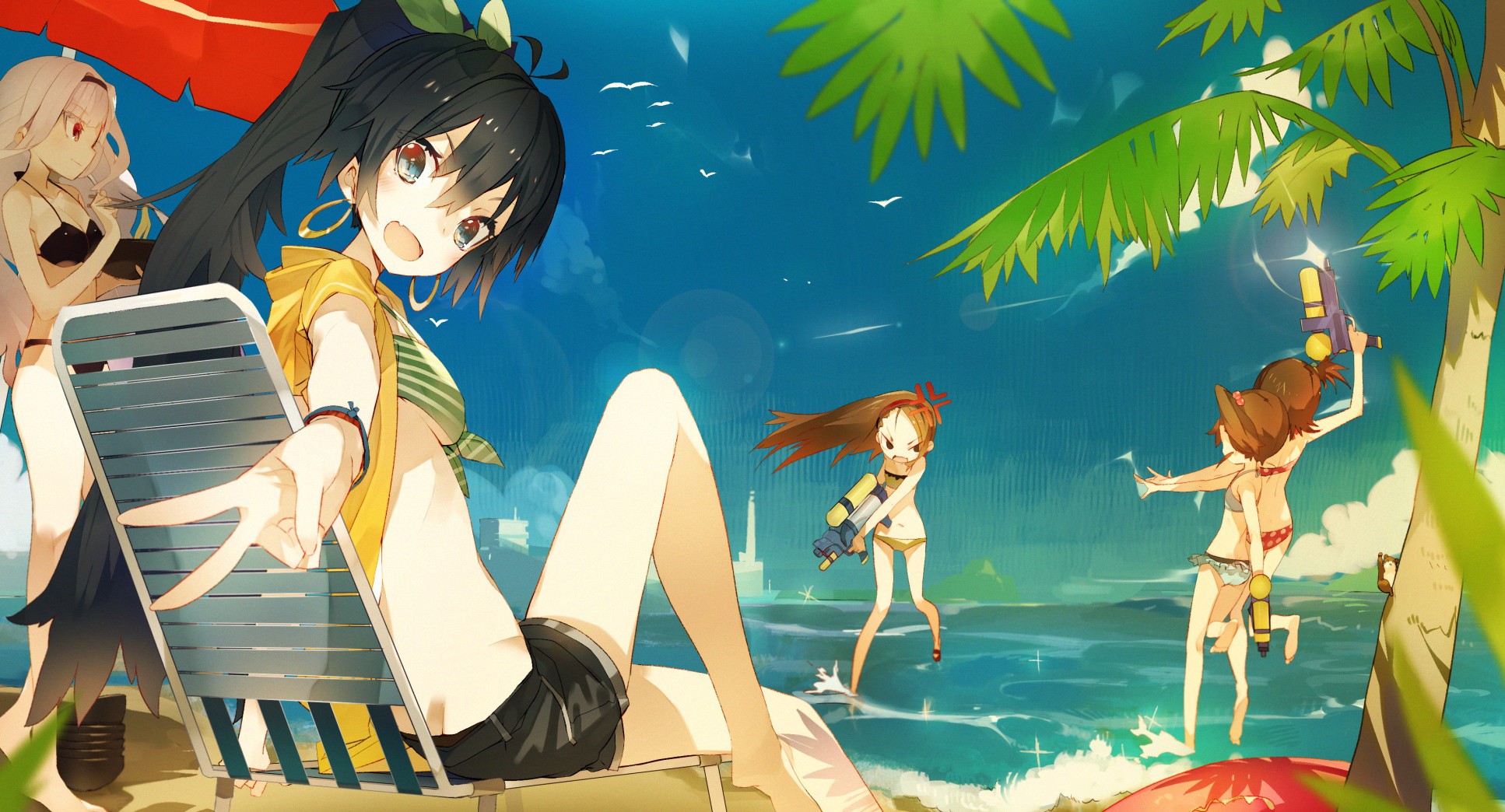 #sea, #ganaha Hibiki, #beach, #palm Trees, #anime - Palm Trees Anime , HD Wallpaper & Backgrounds