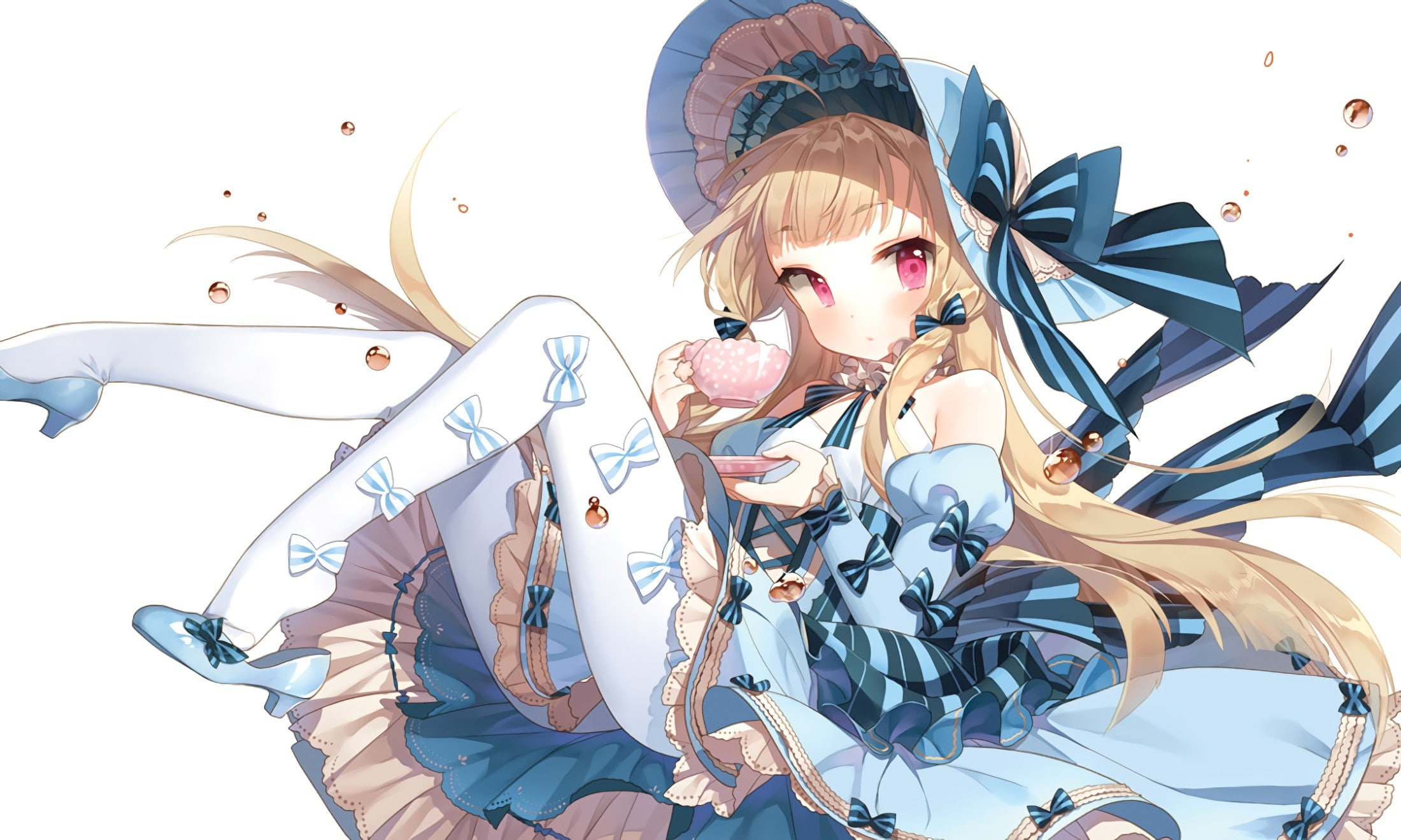 Anime, Anime Girls, Dress, Drink, Hat, Headdress, Lolita , HD Wallpaper & Backgrounds