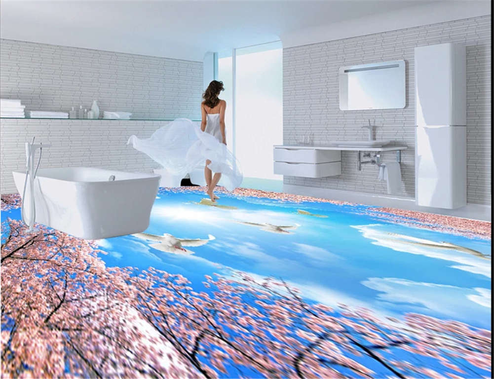 Pink Insidious Sky Sky Sky 3d Floor Mural Photo Flooring - Modern Bathroom Design White , HD Wallpaper & Backgrounds