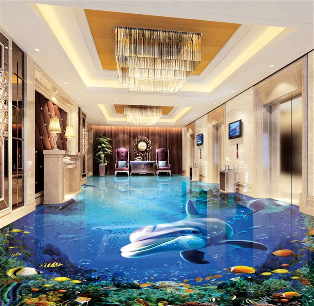 Insidious Lively Fish 3d Floor Mural Photo Flooring - Gold Mosaic Bathroom Tiles , HD Wallpaper & Backgrounds