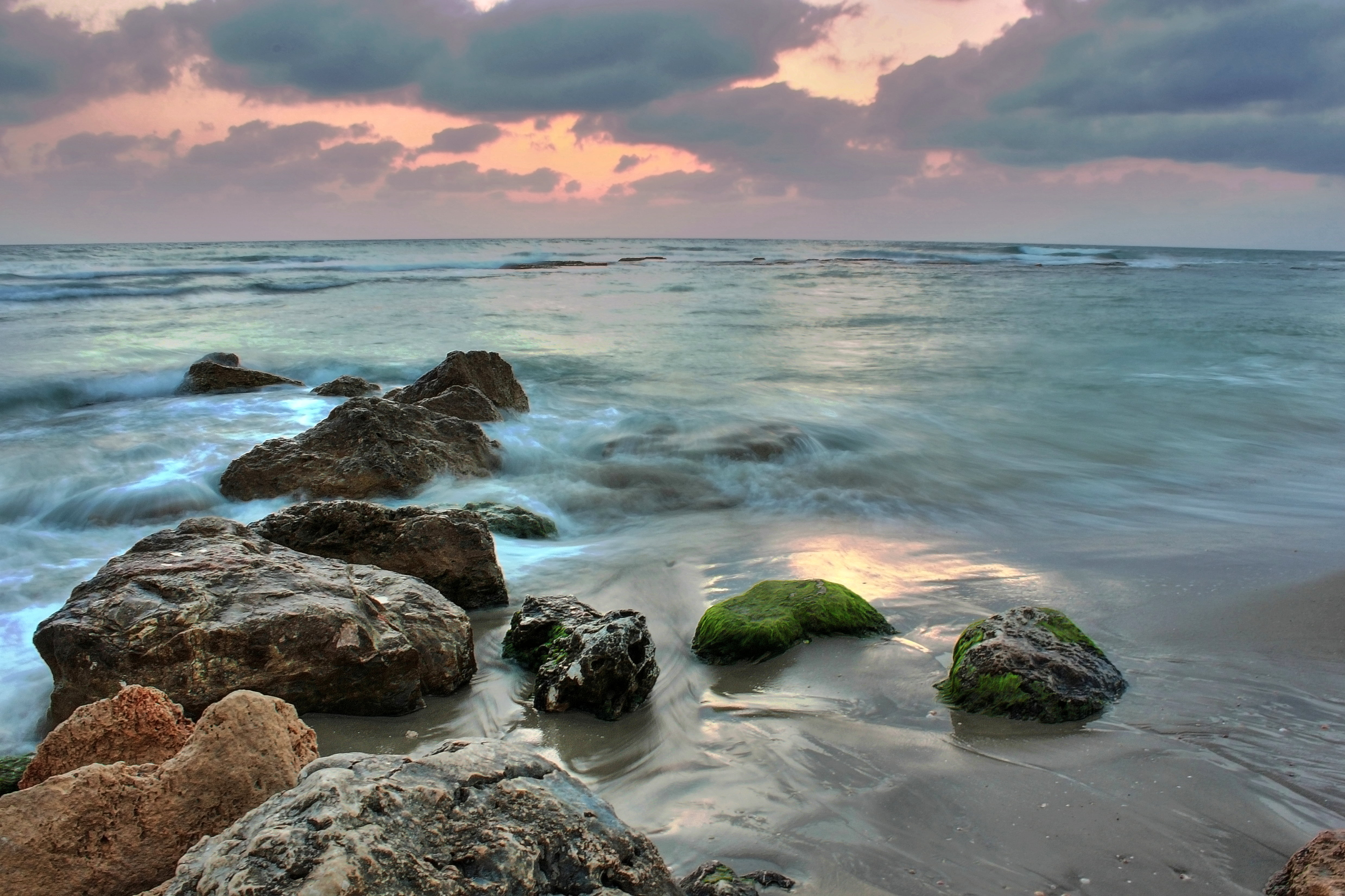 Rock Formation On Sea Shore During Sunset, Caesarea, , HD Wallpaper & Backgrounds