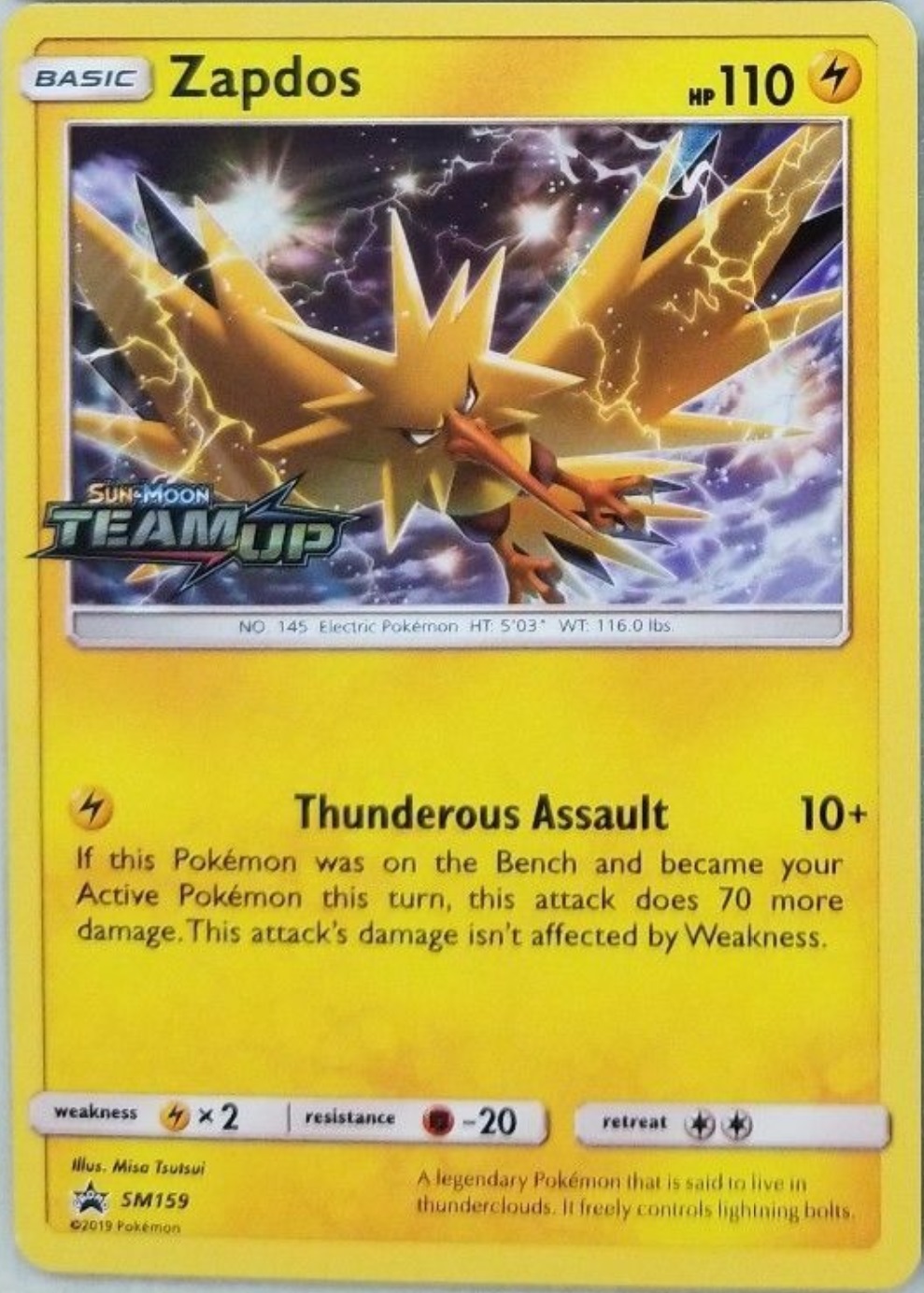 Zapdos - Sm159 - Prerelease Promo - Sm Black Star Promo - Zapdos Pokemon Card Team Up , HD Wallpaper & Backgrounds