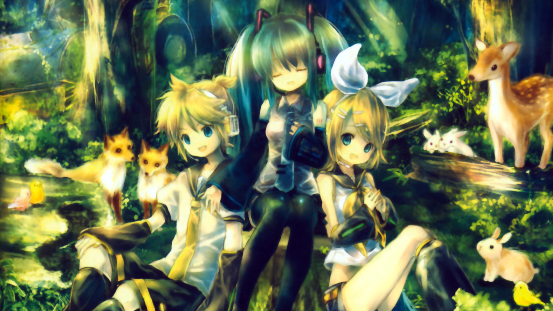 Miku Hatsune Miku Len Rin Kagamine Len Kagamine Rin - Len Kagamine Y Miku Hatsune , HD Wallpaper & Backgrounds