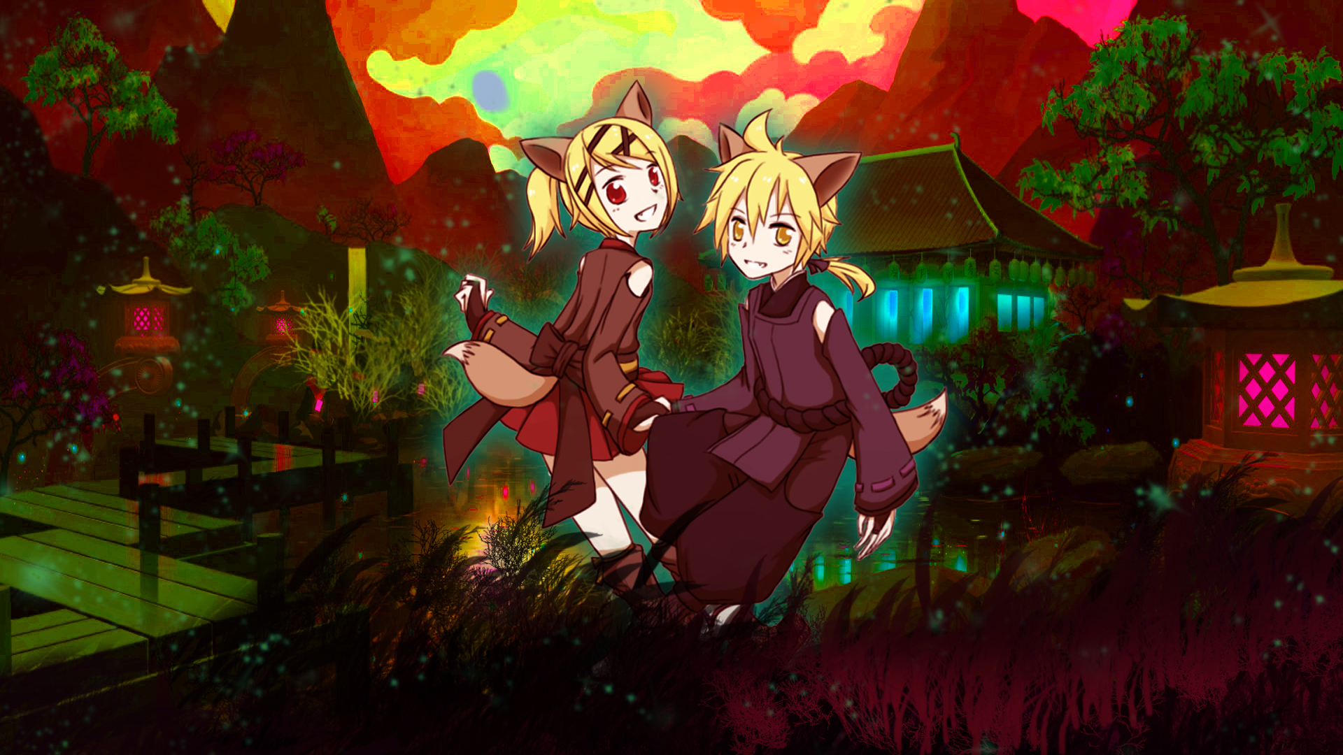 Len Kagamine, Rin Kagamine Wallpaper And Background - Ayakashi , HD Wallpaper & Backgrounds