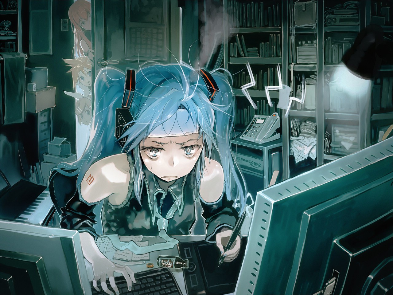 Twintails, Blue Eyes, Hair Ornament, Headphones, Detached - Hatsune Miku Computer , HD Wallpaper & Backgrounds