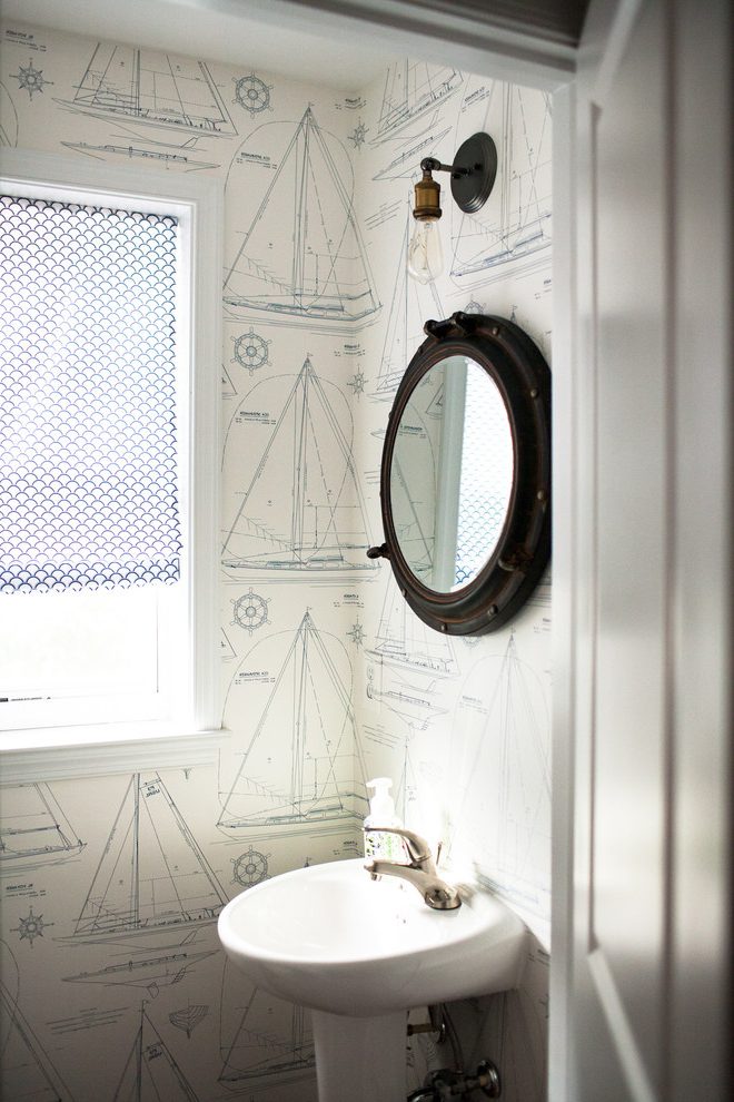 Katie Ridder Wallpaper Powder Room Beach Style With - Bathroom Sink , HD Wallpaper & Backgrounds