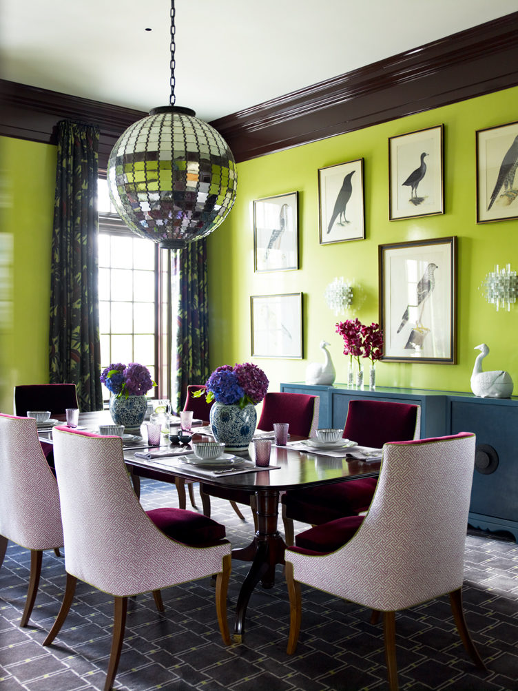 Dining Room, Green Dining Room, Bird Prints, Katie - Lime Green Dining Room , HD Wallpaper & Backgrounds