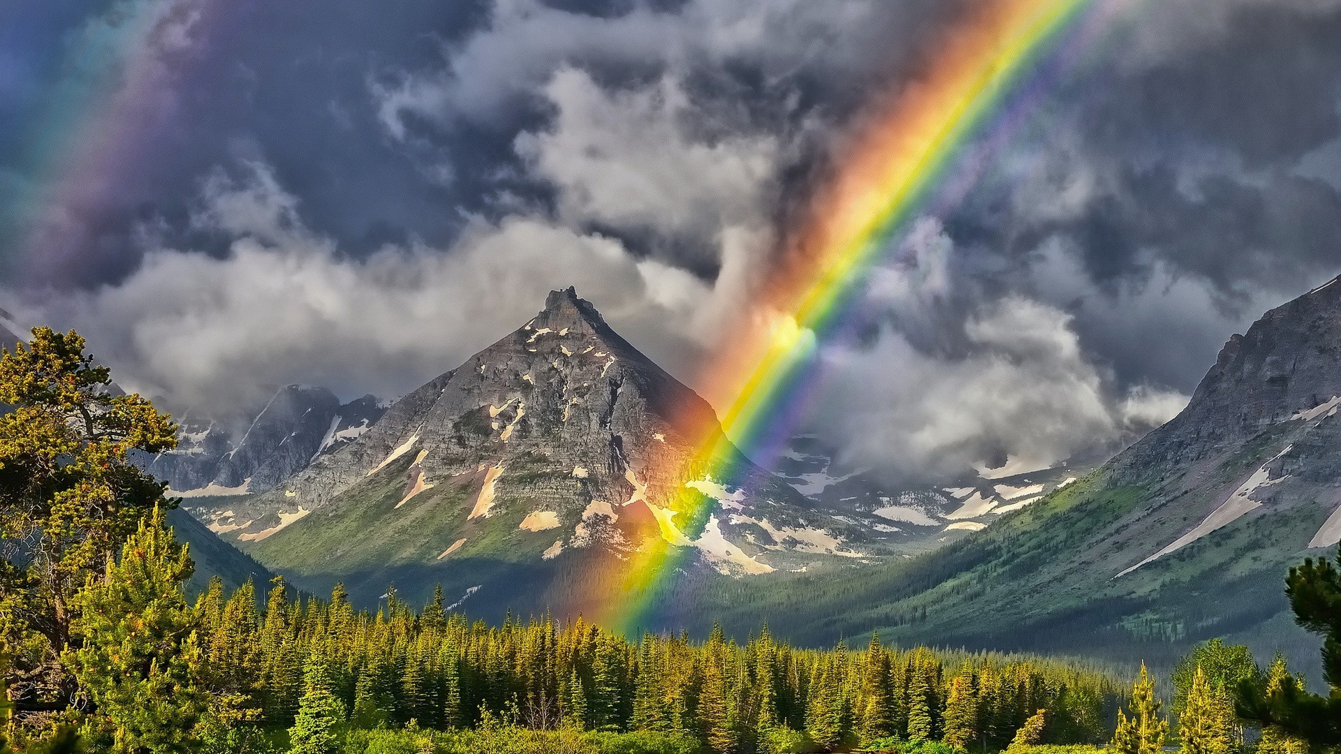 Mountains Natur Regenbogen Wallpaper - Rainbow In The Mountains , HD Wallpaper & Backgrounds