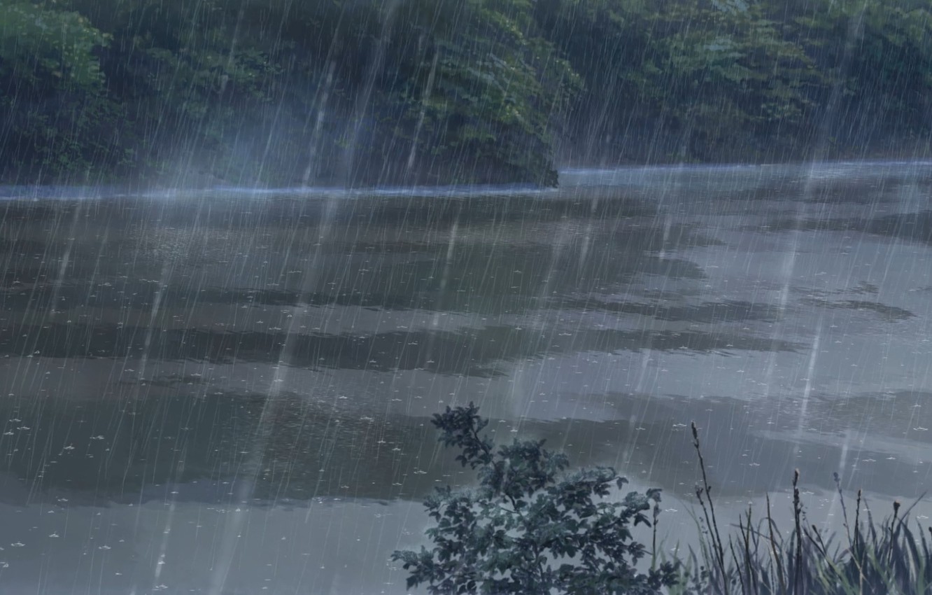 Photo Wallpaper Lake, Trees, Rain, Anime, Makoto Xingkai, - Anime Lake Wallpaper Rain , HD Wallpaper & Backgrounds