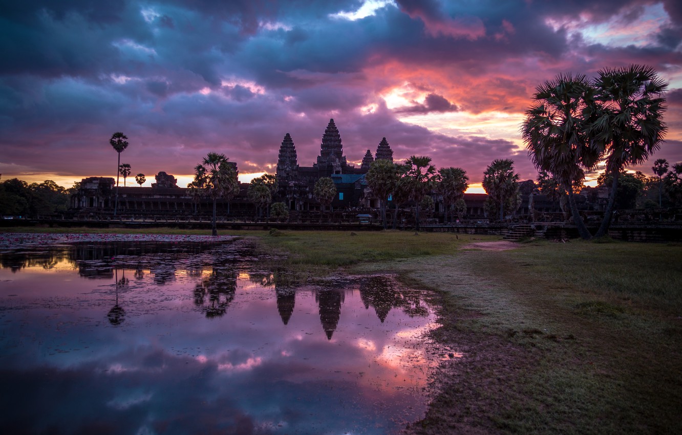 Photo Wallpaper Landscape, Sunrise, Cambodia, Angkor - Angkor Wat Wallpaper Phone , HD Wallpaper & Backgrounds