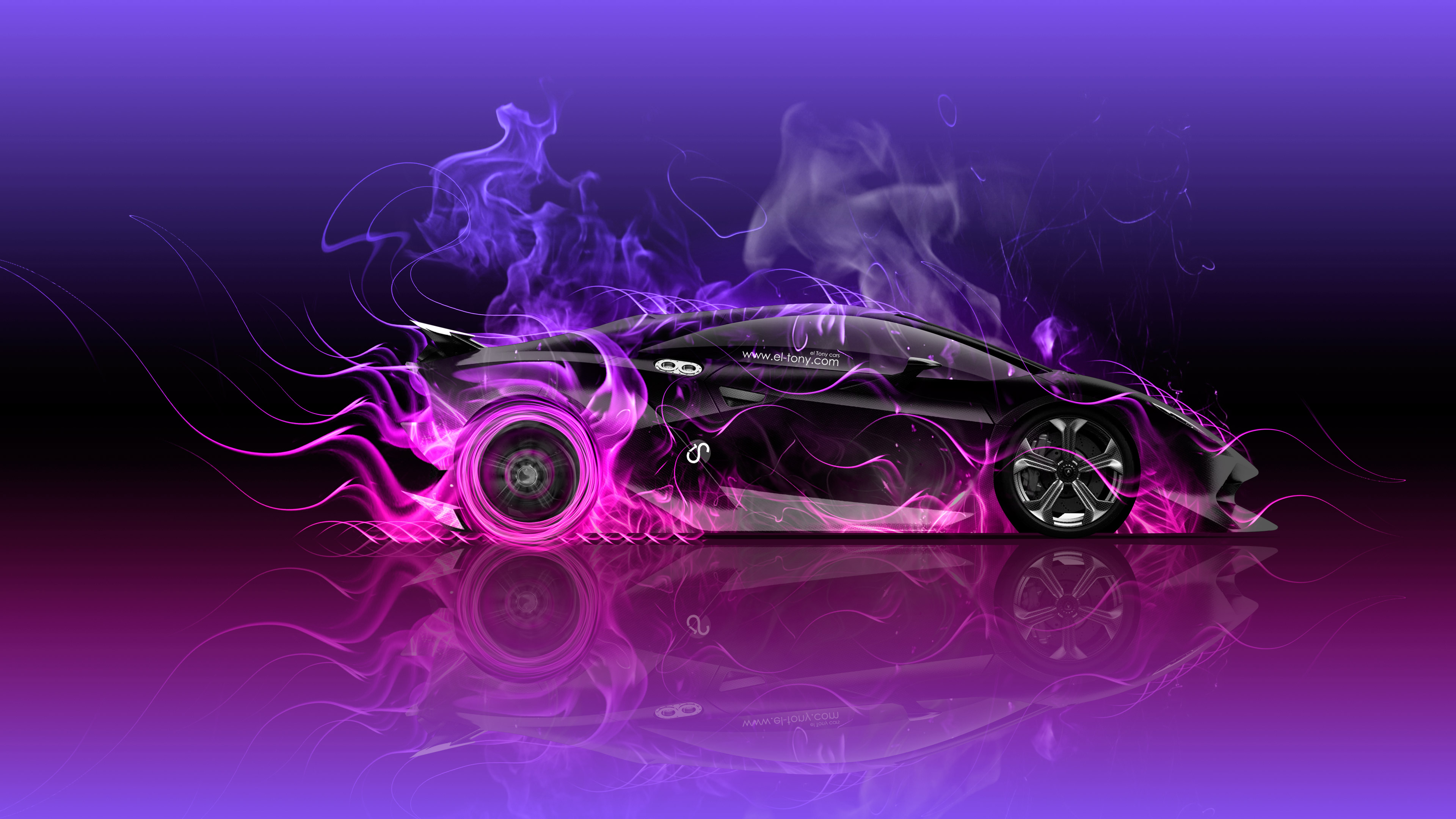 Tony Kokhan Lamborghini Sesto Elemento Side Fire Abstract - Pink Lambo On Fire , HD Wallpaper & Backgrounds