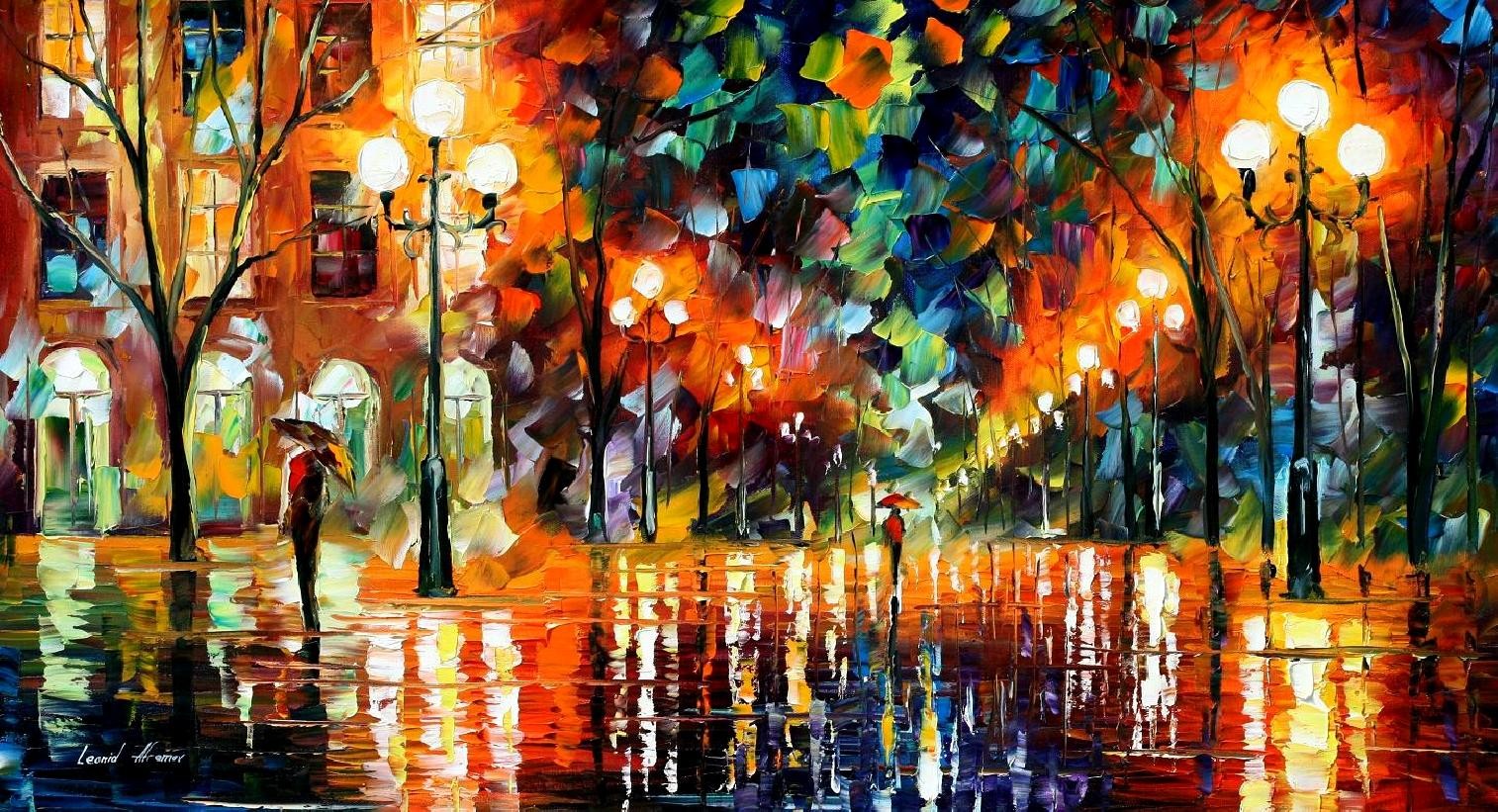 #colorful, #leonid Afremov, #umbrella, #street, #painting, - Spectrum For Happiness By Leonid Afremov , HD Wallpaper & Backgrounds