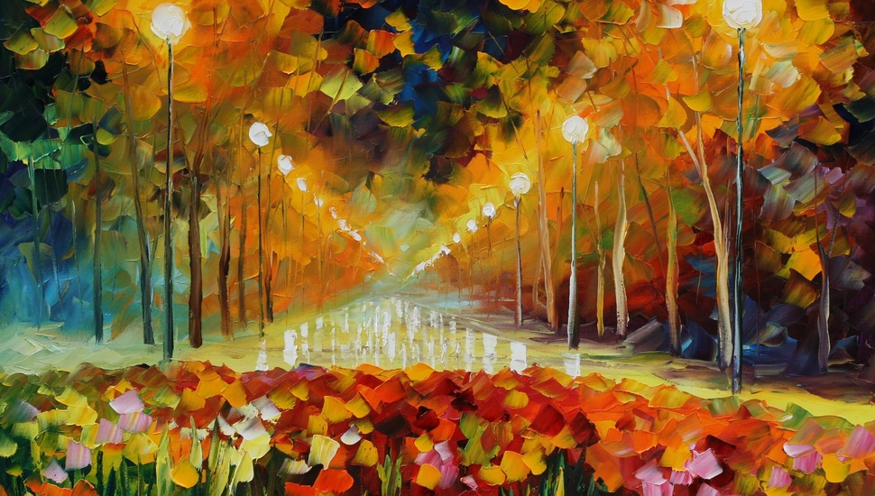 Painting, Light, Lights, Picture, Street, Leonid Afremov - Leonid Afremov Wall Paper , HD Wallpaper & Backgrounds