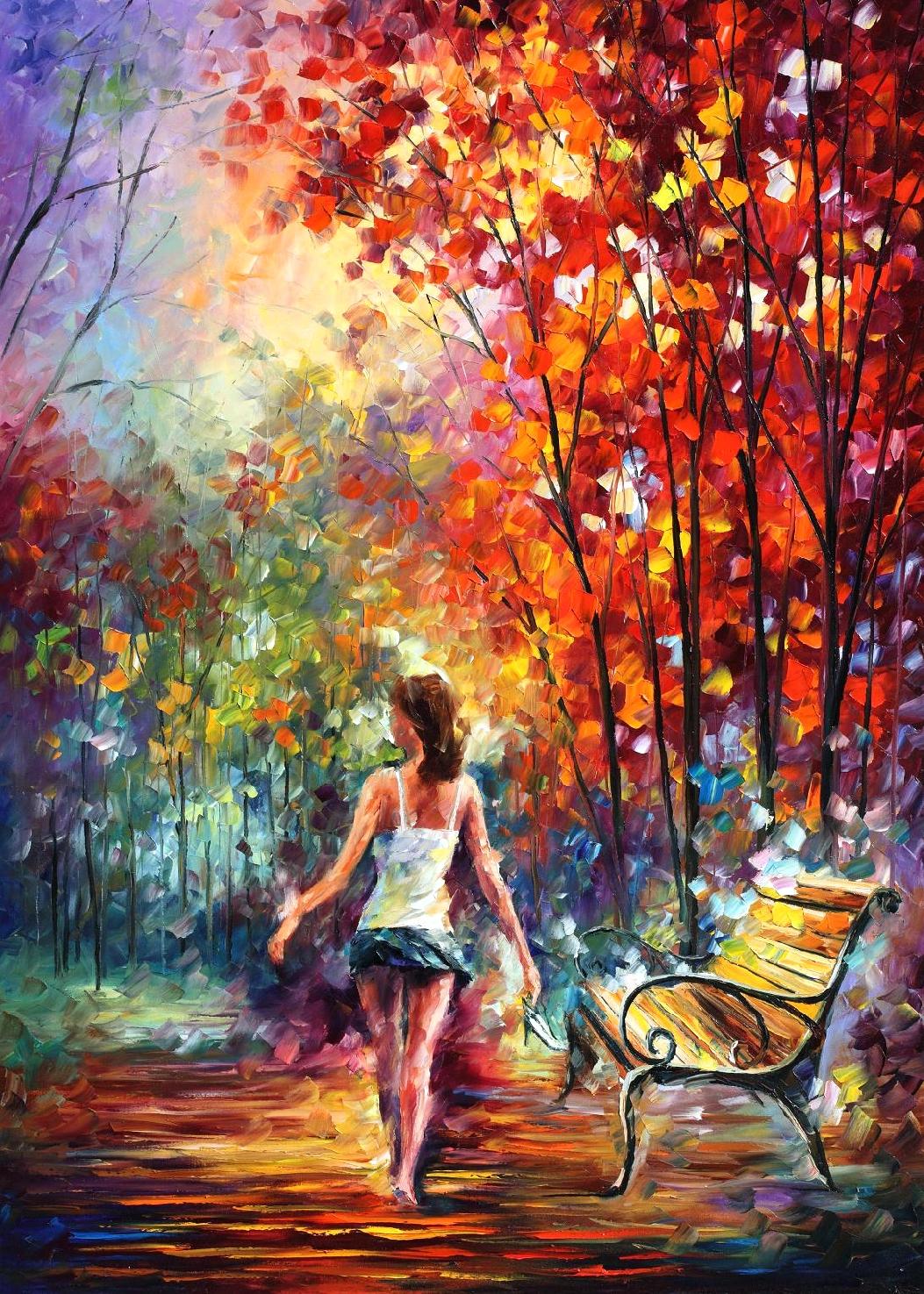 Barefooted Stroll Barefooted Stroll - Leonid Afremov Girl , HD Wallpaper & Backgrounds