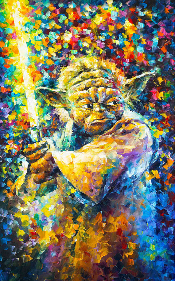 Master Yoda Star Wars Jedi Print On Cotton От Afremovartstudio - Star Wars Impresionismo , HD Wallpaper & Backgrounds
