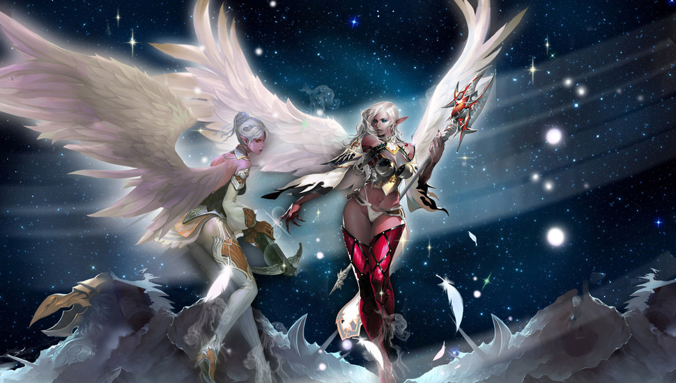 Kamael, Girls, Ears, Mountains, Staff, Wings, Crossbow, - Lineage 2 Wallpaper 4k , HD Wallpaper & Backgrounds