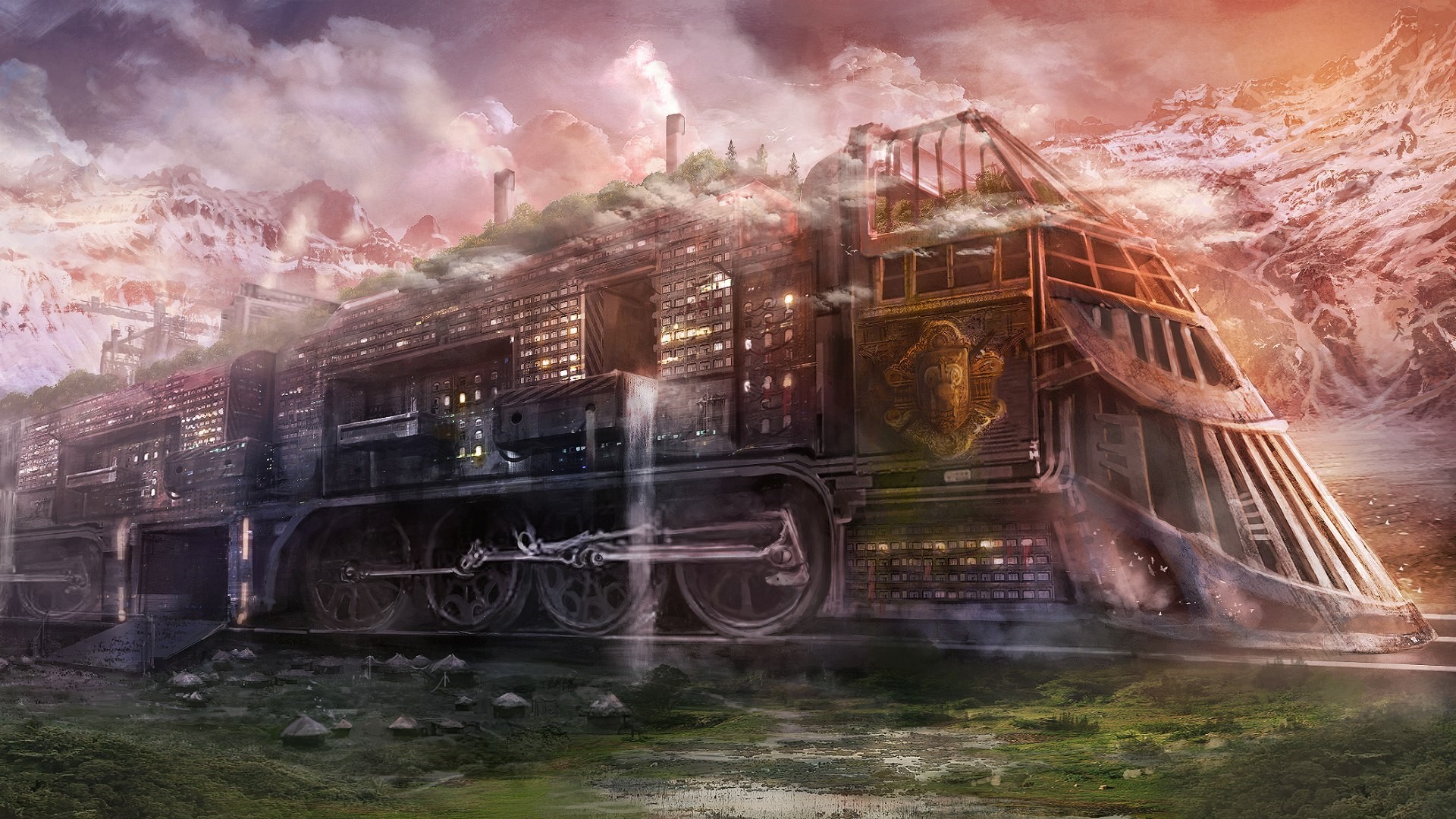Blue,steampunk, Steam, Mobile,drawing, Cities, Railroad, - Steampunk Train Art , HD Wallpaper & Backgrounds