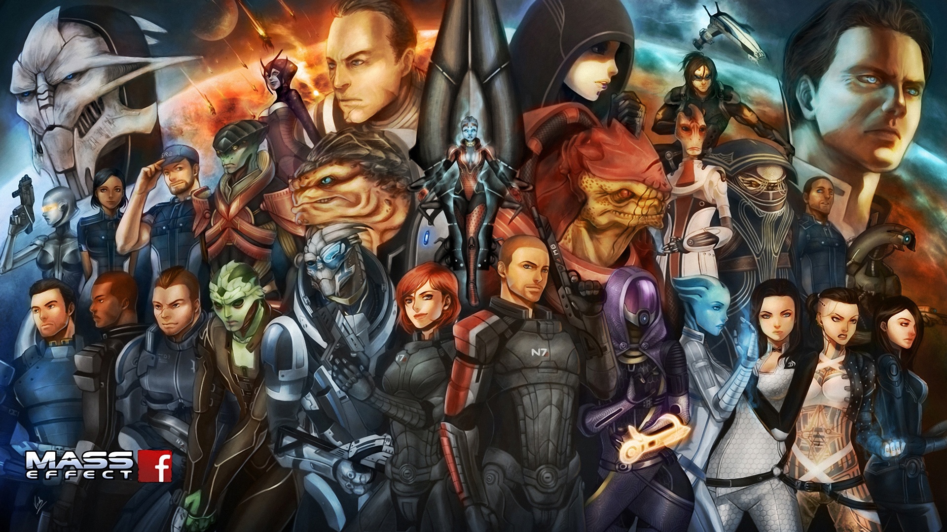 Download This Wallpaper - Mass Effect Crew Art , HD Wallpaper & Backgrounds