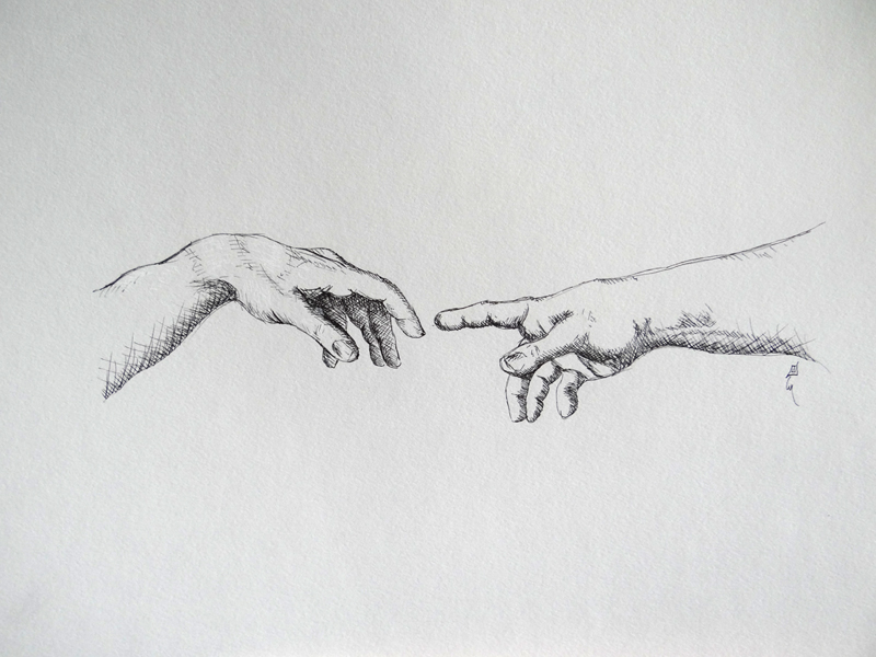 Creation - Creation Of Adam Hands Drawing , HD Wallpaper & Backgrounds