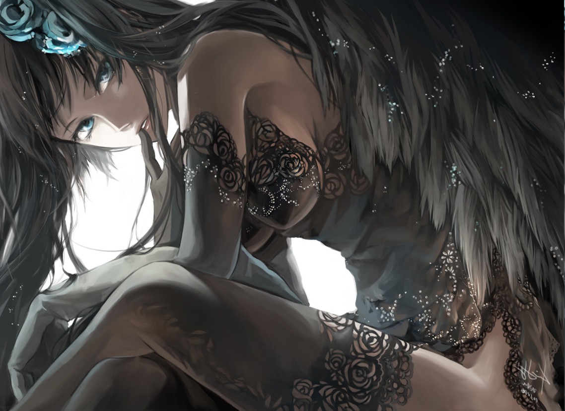 Death Note, Light Yagami, Ryuk, The Creation Of Adam, - Anime Girl With Black Hair And Blue Eyes Sexy , HD Wallpaper & Backgrounds