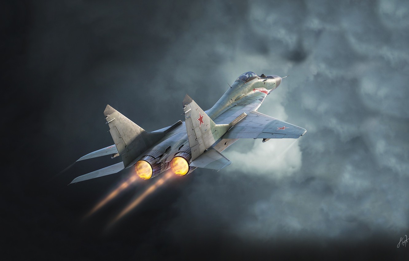 Photo Wallpaper The Sky, The Plane, Fighter, Clouds, - Mikoyan Mig-29 , HD Wallpaper & Backgrounds