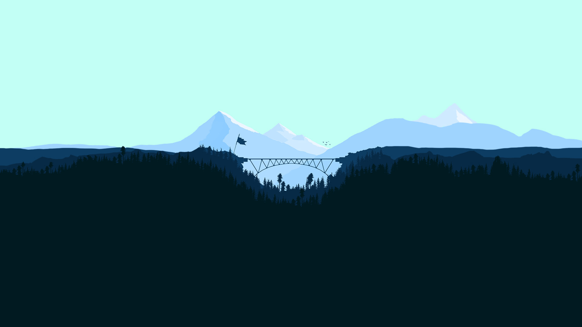 Minimalist Bridge Between Mountains [1920x1080] - Minimalist Vector Art Landscape , HD Wallpaper & Backgrounds