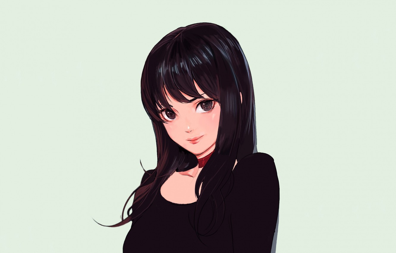 Photo Wallpaper Girl, Anime, Cute, Anime Girl - Beautiful Anime Girls With Black Hair , HD Wallpaper & Backgrounds