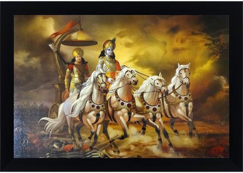 Fabzone Religious Mahabharat Scene Lord Krishna Arjun - Krishna Arjun Rath Painting , HD Wallpaper & Backgrounds