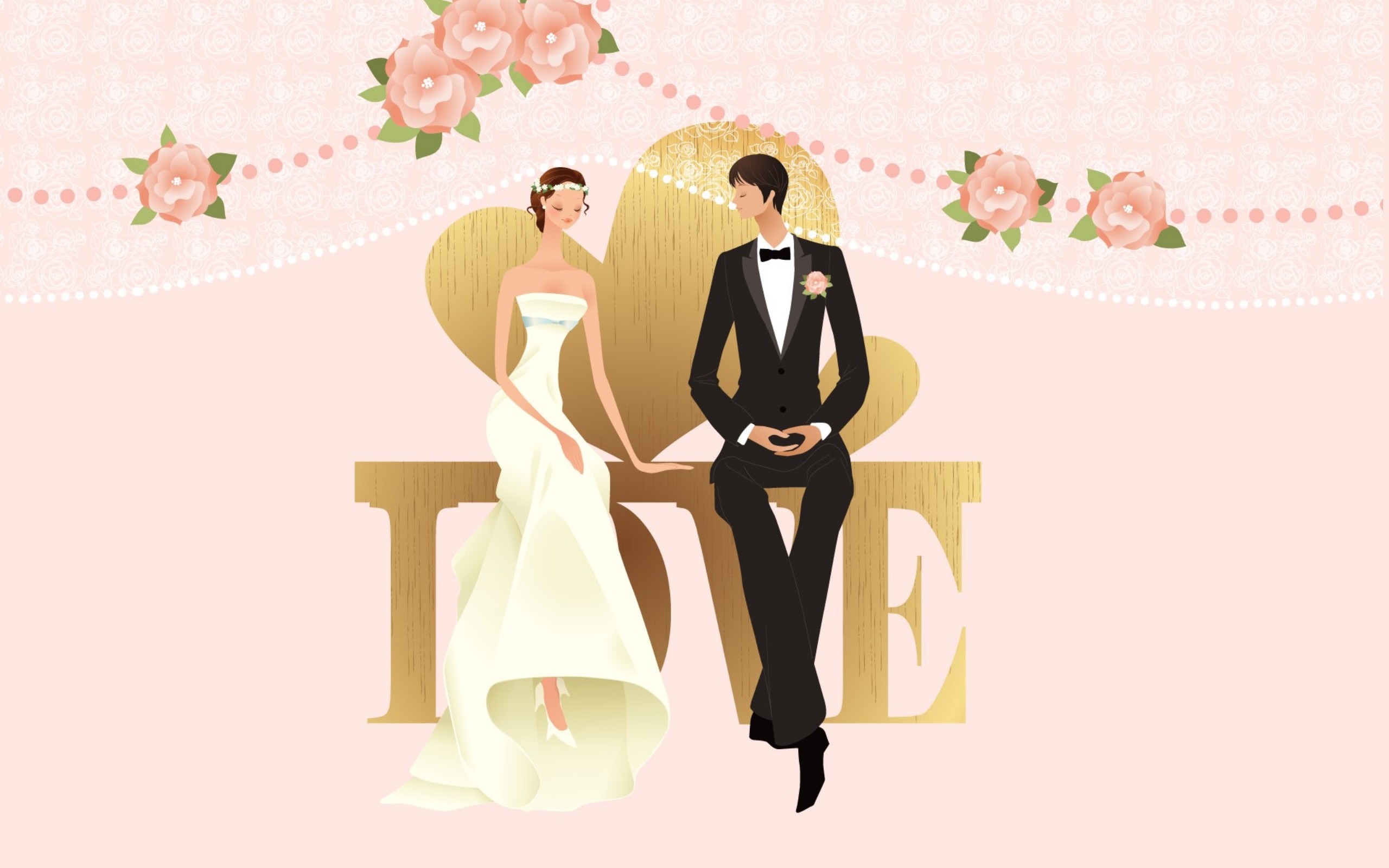 Noiva Do Casamento Widescreen 2 15 Papel De Parede - Cartoon Wedding Couple Romantic , HD Wallpaper & Backgrounds
