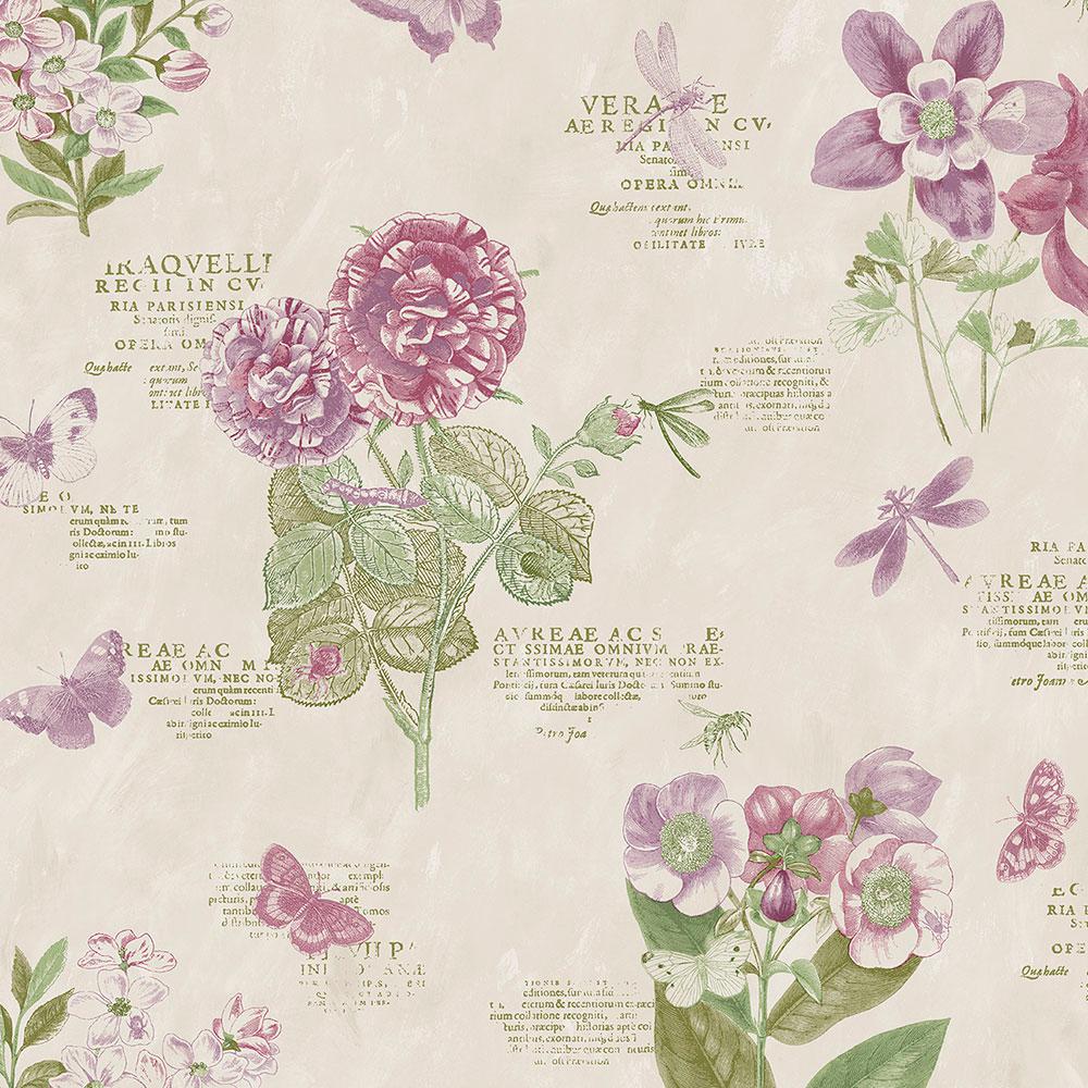Norwall Taupe, Purple And Green Botany Floral Wallpaper - Wallpaper , HD Wallpaper & Backgrounds