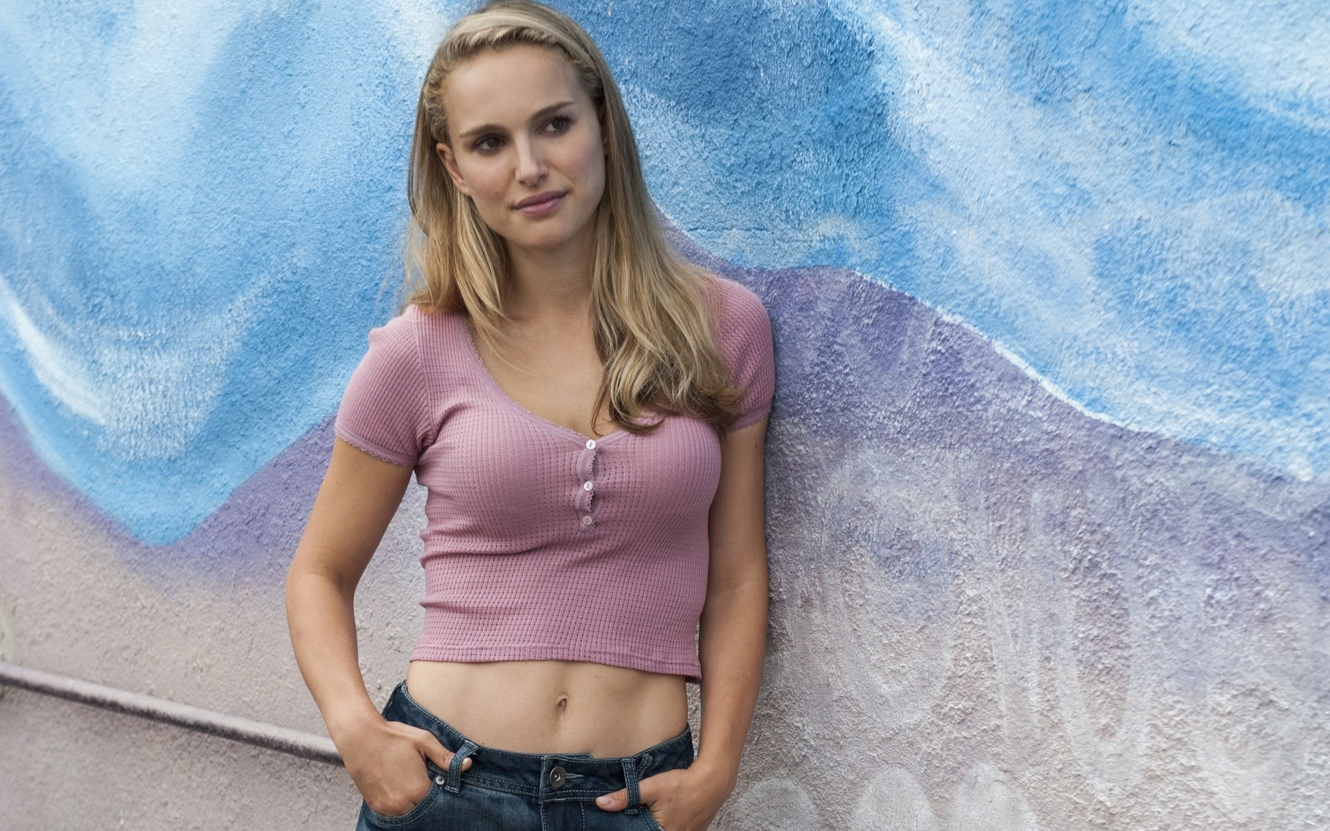 Women's Pink Half Button Short Sleeved Crop Top, Natalie - Natalie Portman Song To Song , HD Wallpaper & Backgrounds