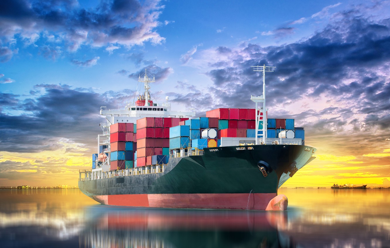 Photo Wallpaper Blur, Horizon, Port, Space, Summer, - Container Ship Wallpaper Hd , HD Wallpaper & Backgrounds