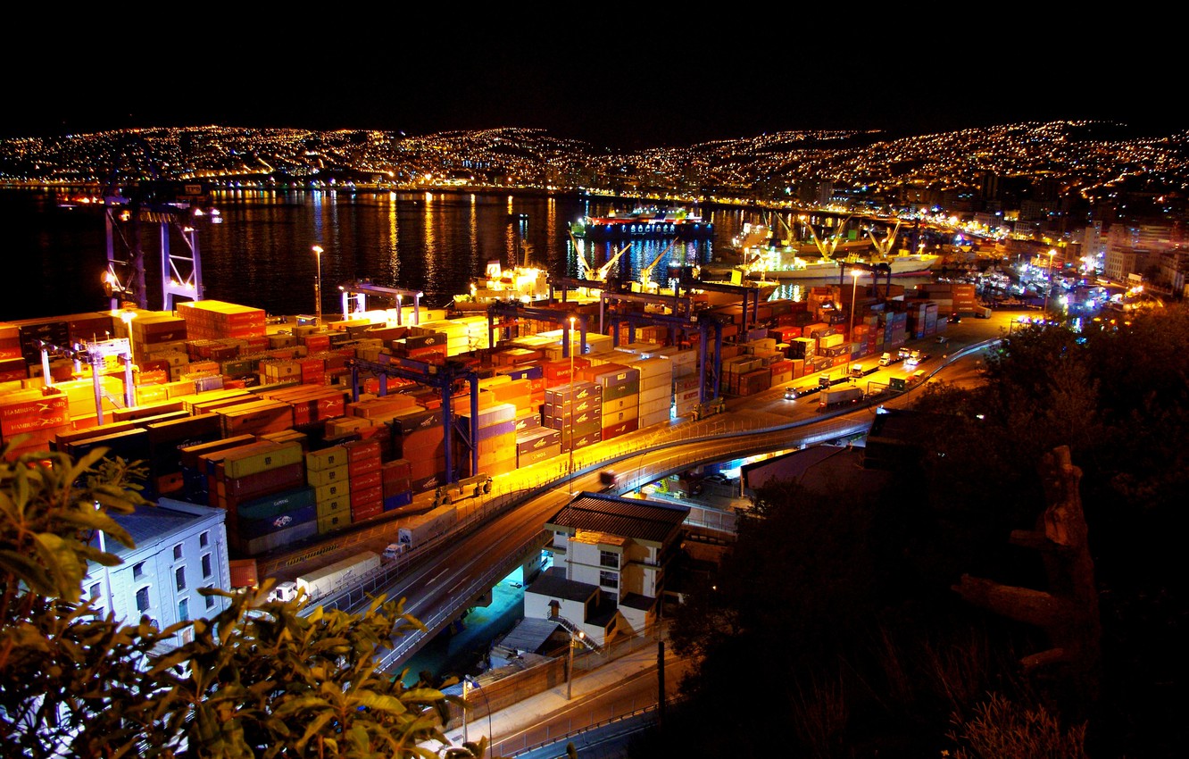 Photo Wallpaper Night, Port, Night, Chile, Port, Chile, - Valparaiso De Noche , HD Wallpaper & Backgrounds