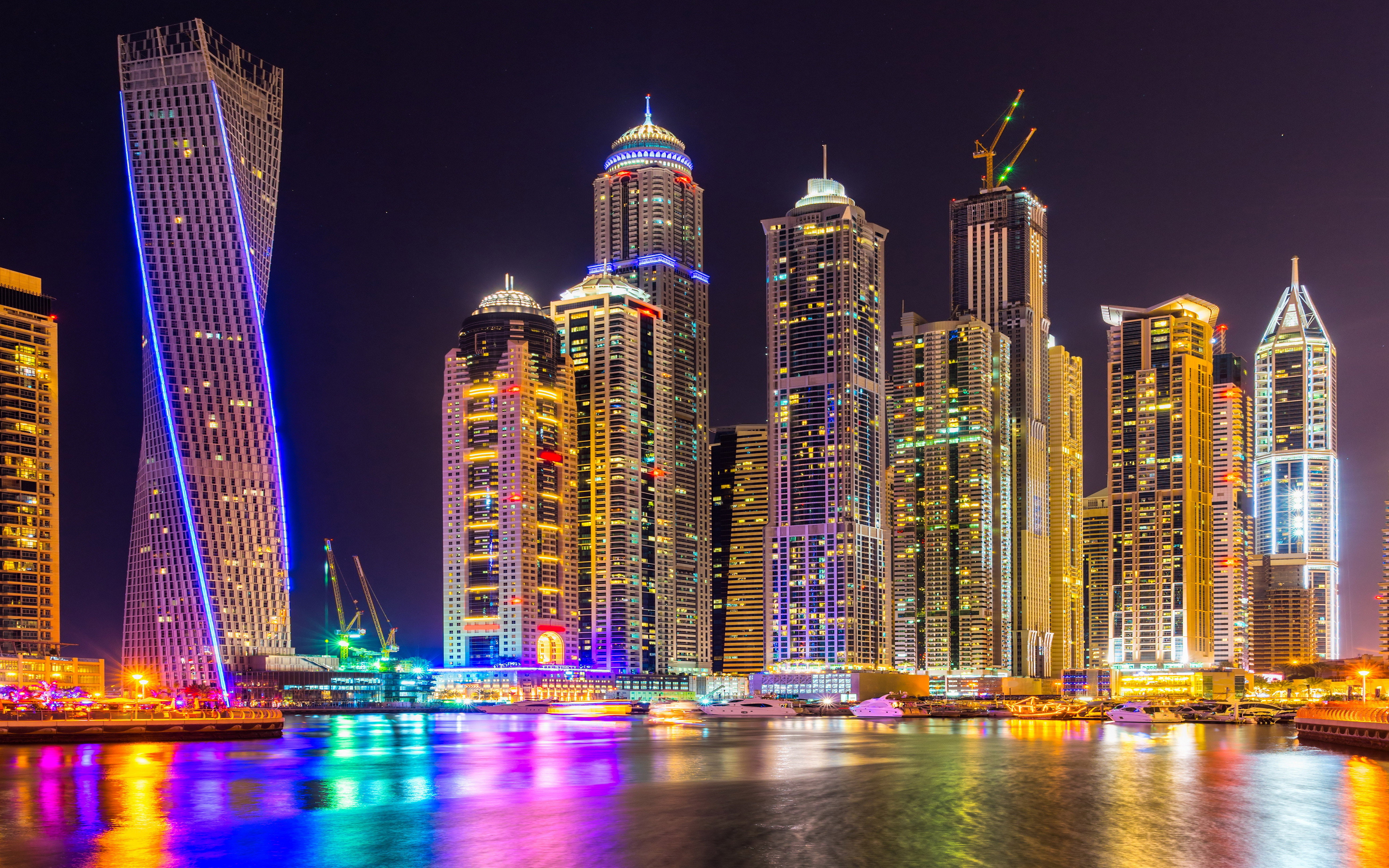 Download Dubai City Of Skyscrapers Tall Buildings Night Light 