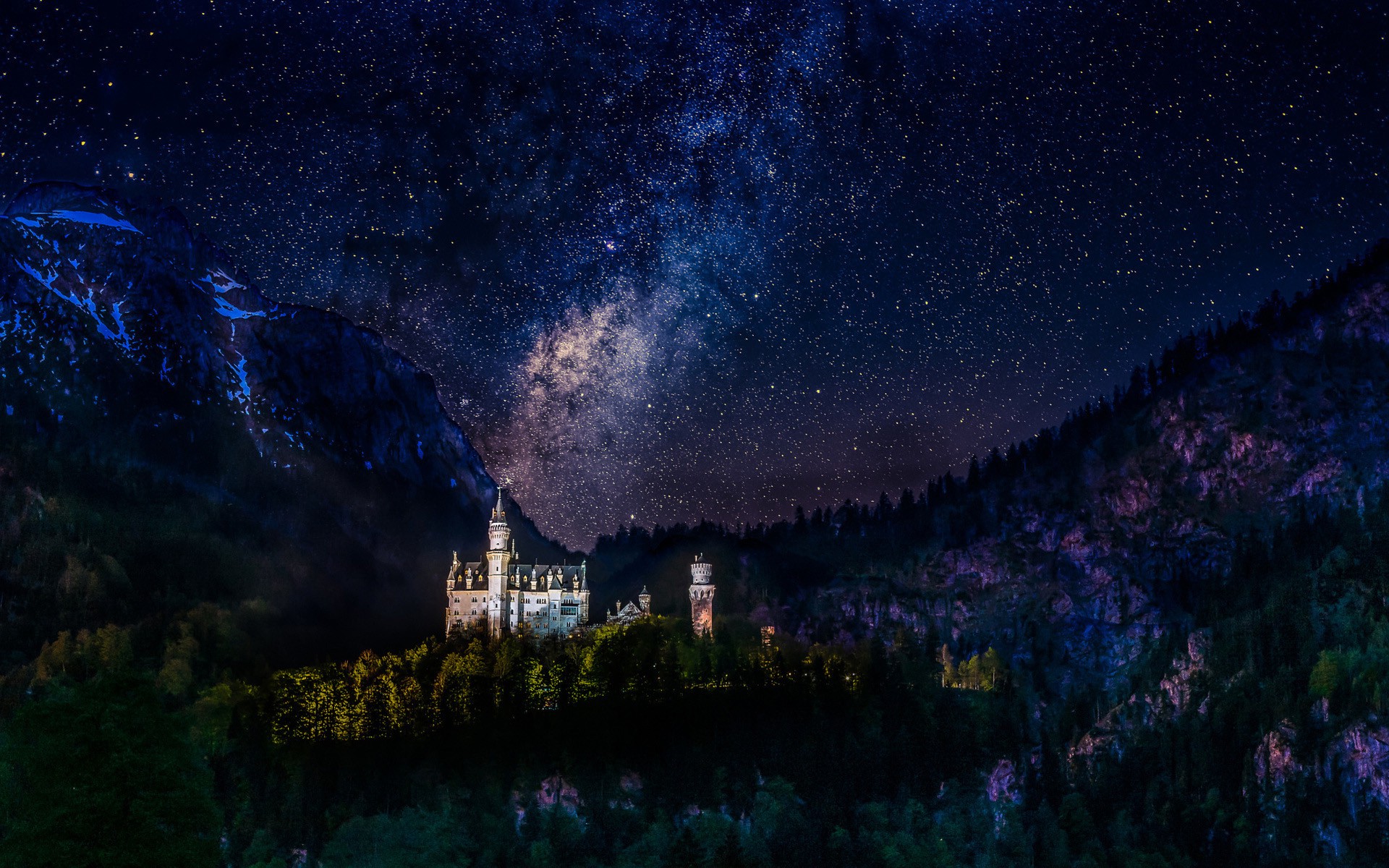 Neuschwanstein Castle, Germany, Night, Milky Way, Stars, - Neuschwanstein Castle Wallpaper Dark , HD Wallpaper & Backgrounds