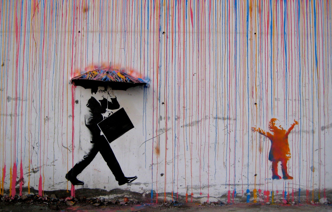 Photo Wallpaper Rain, Graffiti, Umbrella, Norway, Graffiti, - Graffiti Cool Street Art , HD Wallpaper & Backgrounds