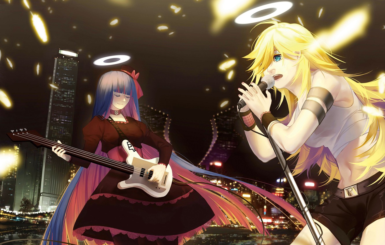 Photo Wallpaper Music, Girls, Anime, Art, Halo, Panty - Panty Stocking Art , HD Wallpaper & Backgrounds