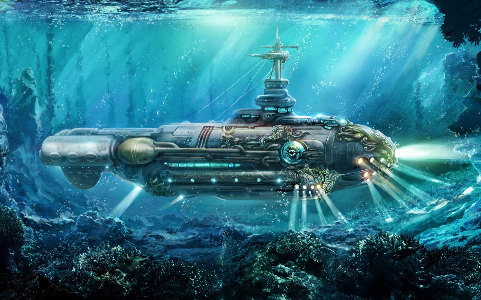 #submarine, #nautilus, #fantasy Art Wallpaper - Steampunk Submarine , HD Wallpaper & Backgrounds