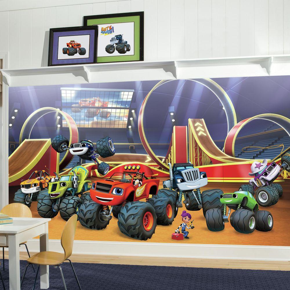 H Blaze Xl Chair Rail 7-panel Prepasted Wall Mural - Blaze And The Monster Machines , HD Wallpaper & Backgrounds