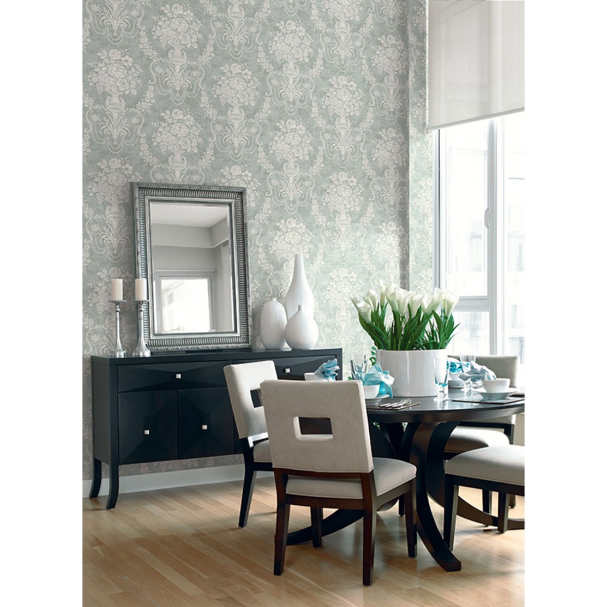 Cr30502 - Flock Wallpaper In Dining Room , HD Wallpaper & Backgrounds