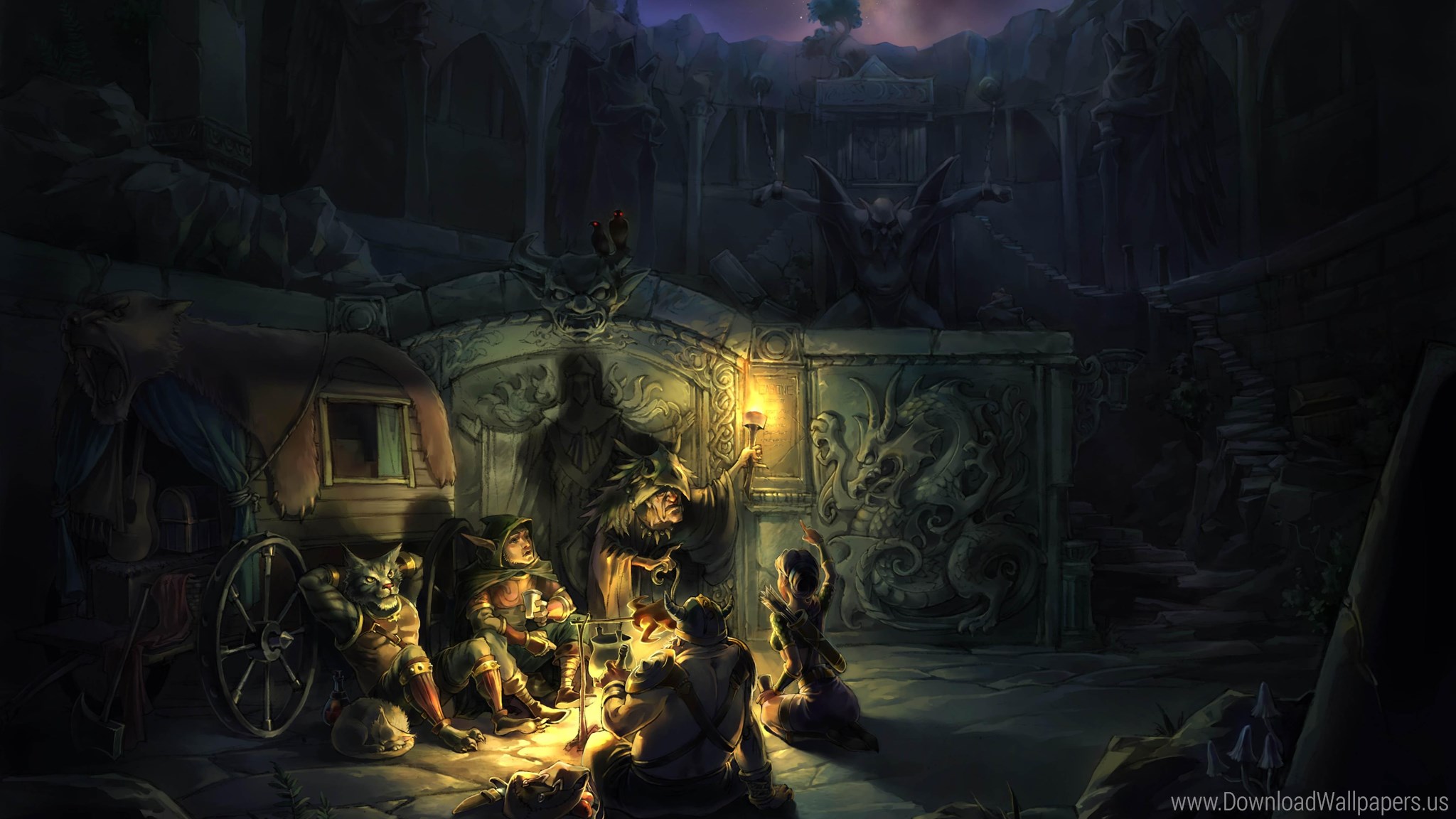 Download Dual Screen Wide - Fantasy Bonfire Art , HD Wallpaper & Backgrounds