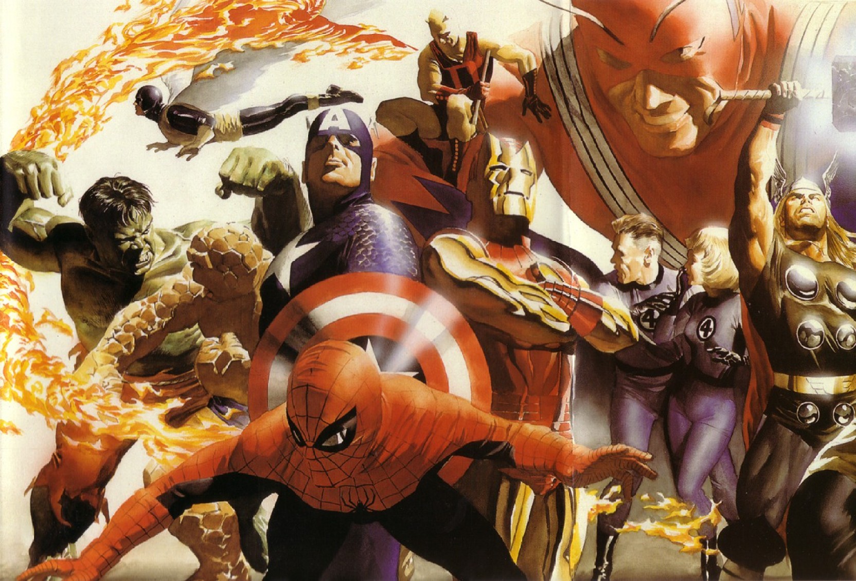 Comics Collage Superhero Hulk The Thing Spider-man - Marvels Comic Alex Ross , HD Wallpaper & Backgrounds