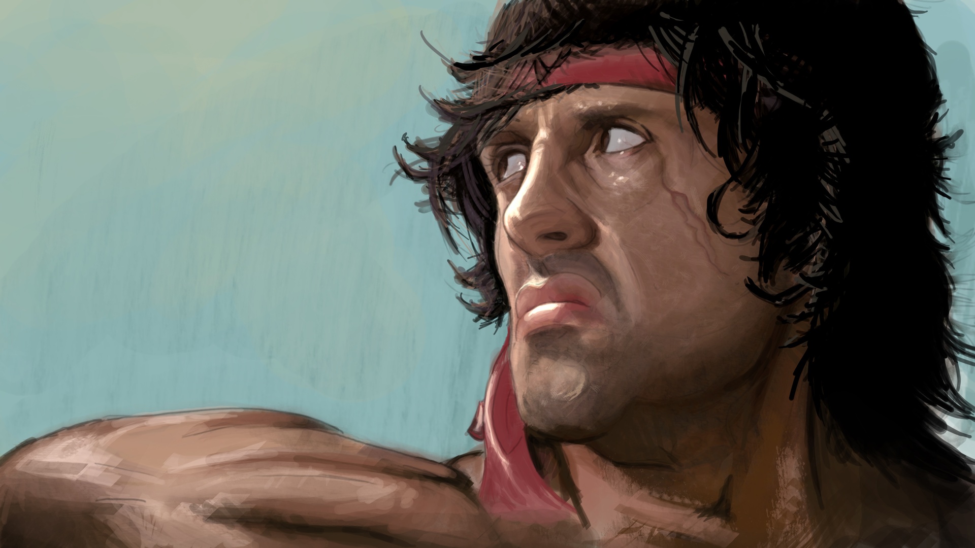 Rambo Sylvester Stallone Artwork 4k Qg - Sylvester Stallone Rambo Face , HD Wallpaper & Backgrounds