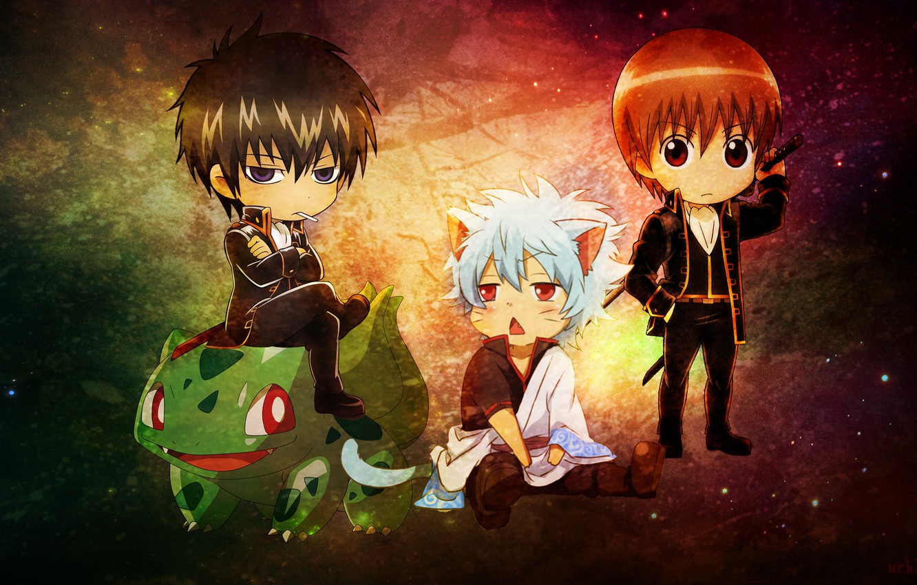 Photo Wallpaper Neko, Anime, Pokemon, Bulbasaur, Gintama, - Gintama Chibi , HD Wallpaper & Backgrounds
