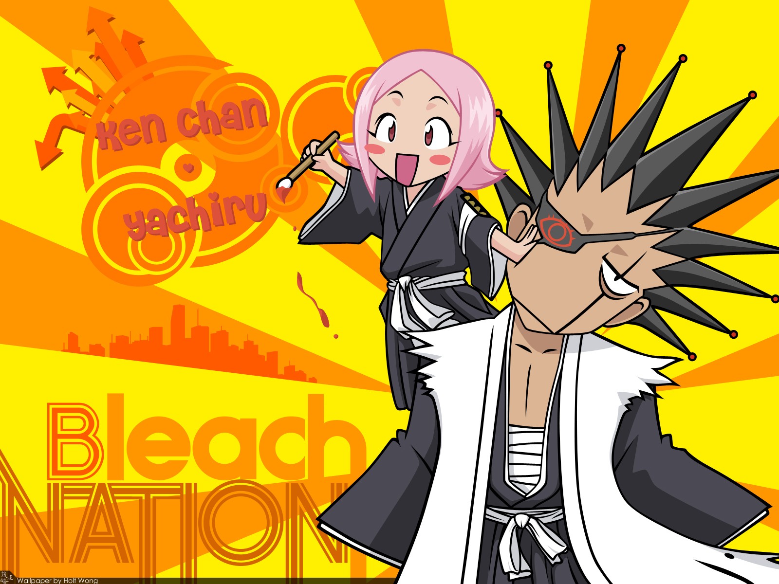 Anime Bleach Kusajishi Yachiru Zaraki Kenpachi Chibi - Kenpachi And Yachiru Chibi , HD Wallpaper & Backgrounds