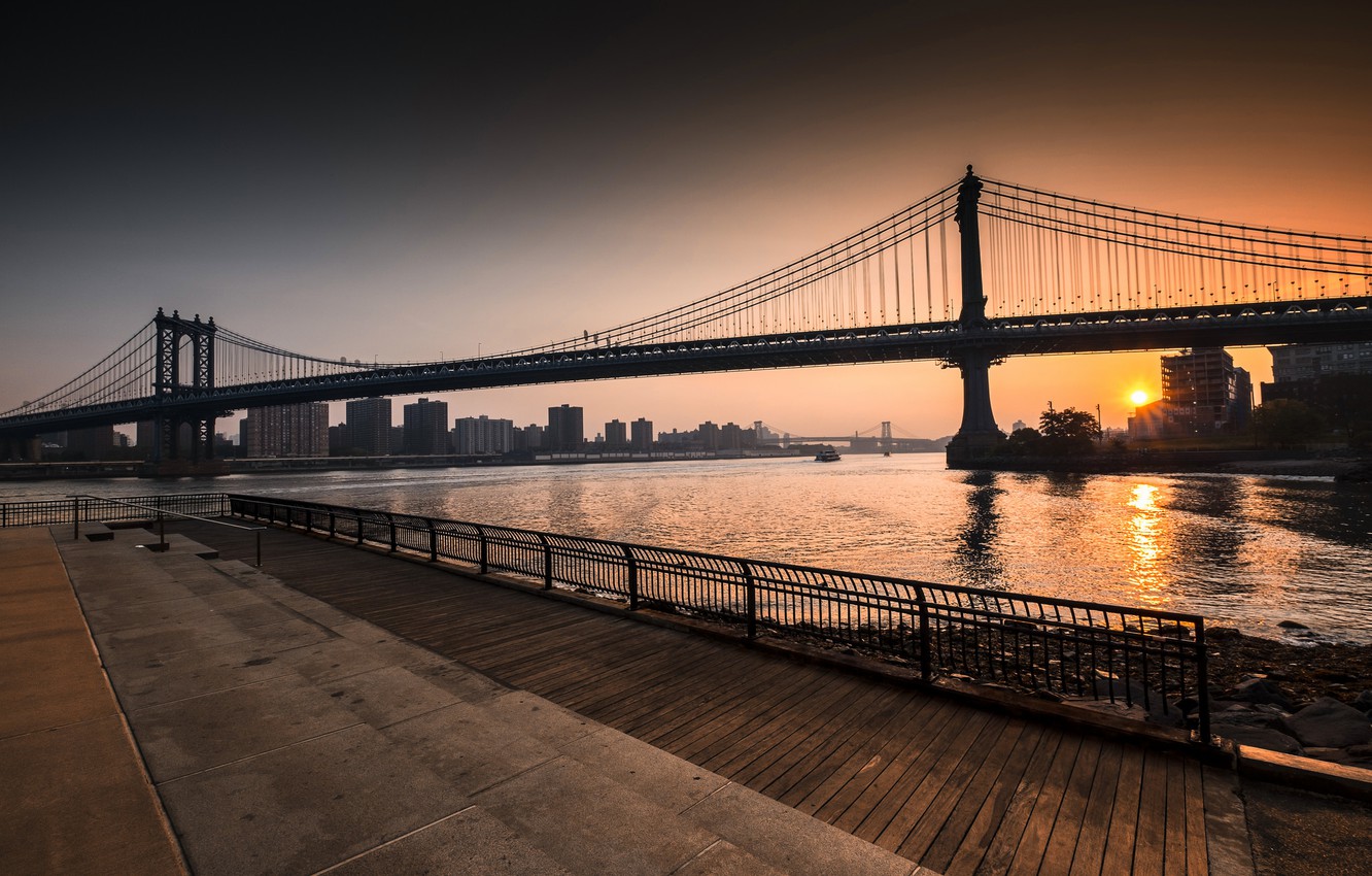 Photo Wallpaper Brooklyn, New York, Sunrise, Manhattan - Sunrise Over Williamsburg Bridge , HD Wallpaper & Backgrounds