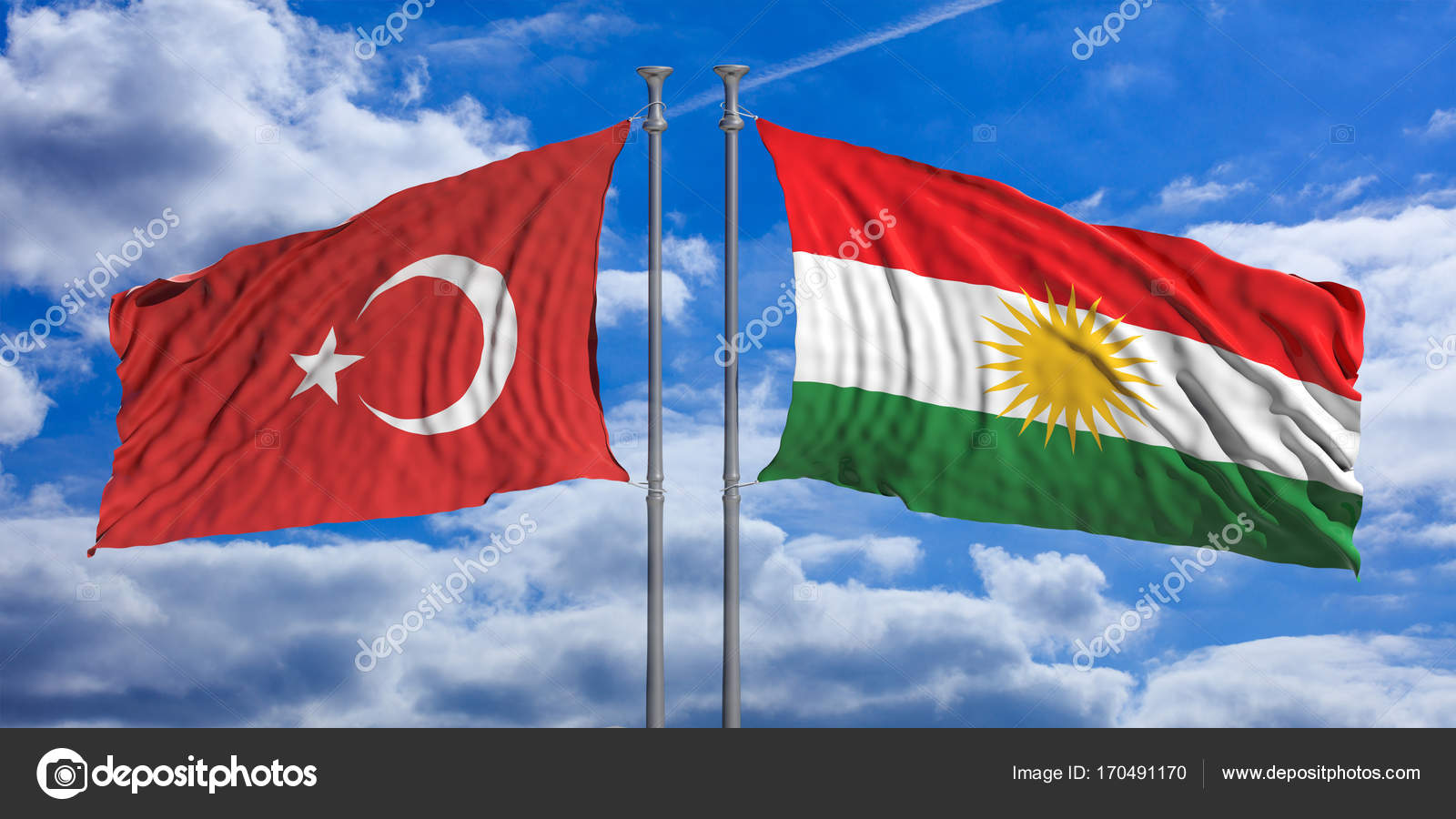 Turkey And Kurdistan Flags Wave Opposite Under A Blue - India And America Flag , HD Wallpaper & Backgrounds