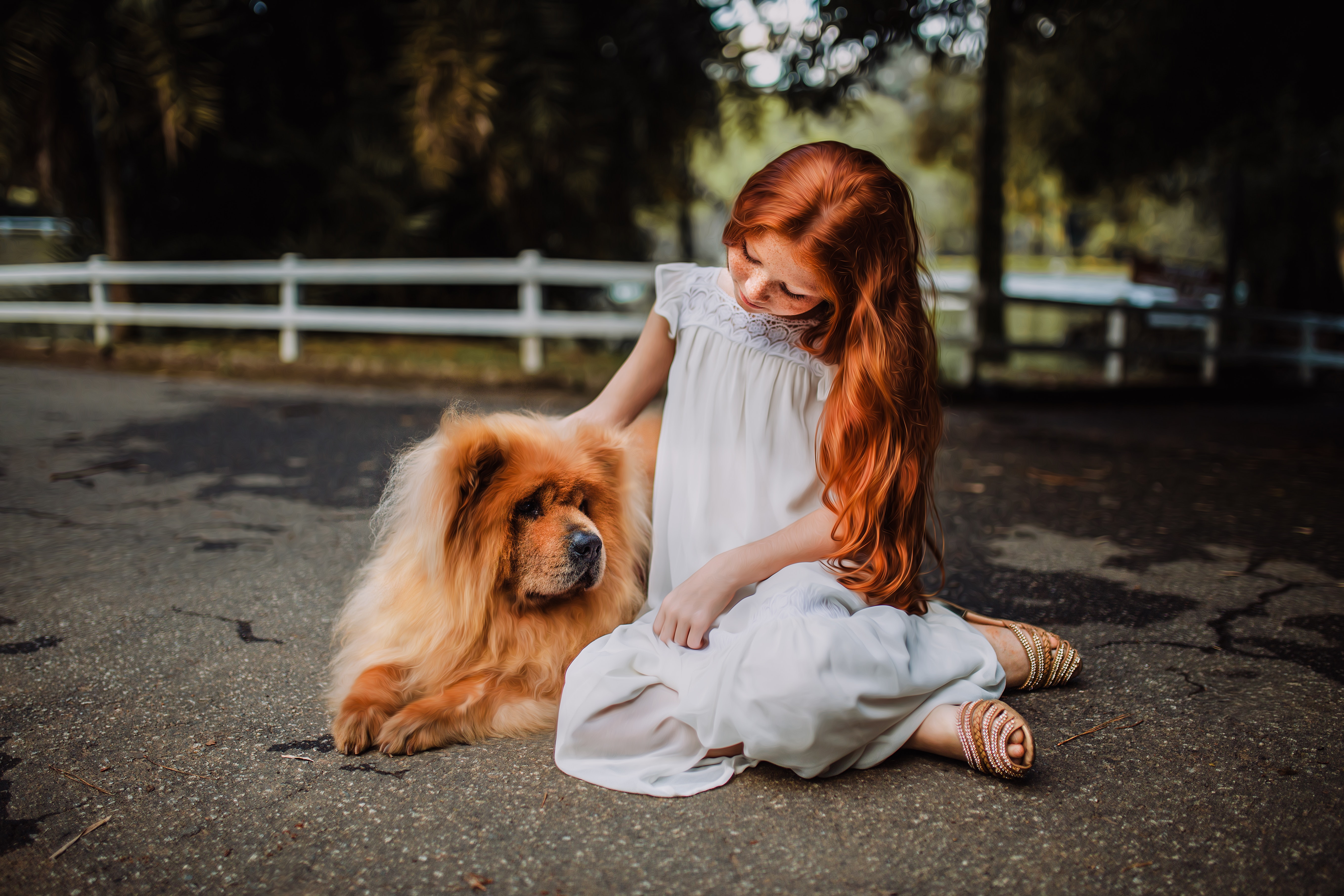 Dog And Red Hair Girl , HD Wallpaper & Backgrounds